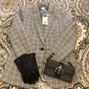 Target, A New Day Women’s Blazer, black/white/pink plaid, size 10, NWT